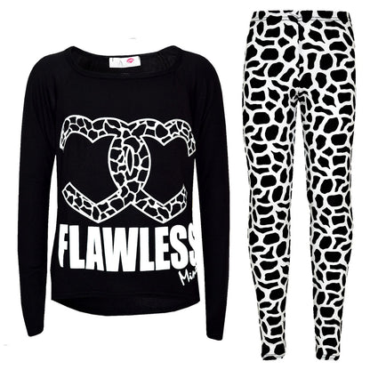 Kids Girls Flawless Printed Trendy Top & Fashion Legging Set New Age 7-13 Years
