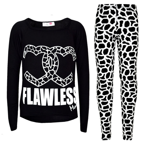 Kids Girls Flawless Printed Trendy Top & Fashion Legging Set New Age 7-13 Years
