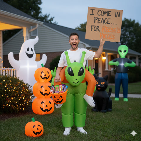 Adult Inflatable Alien Costume Funny Green Blow Up Fancy Dress for Halloween