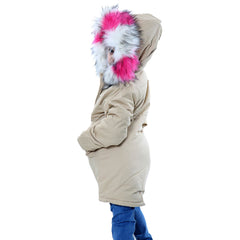 Kids Faux Fur Lined Parka Coat Rainbow Fur Hooded Jacket Girls Boys Age 2-13 Yrs