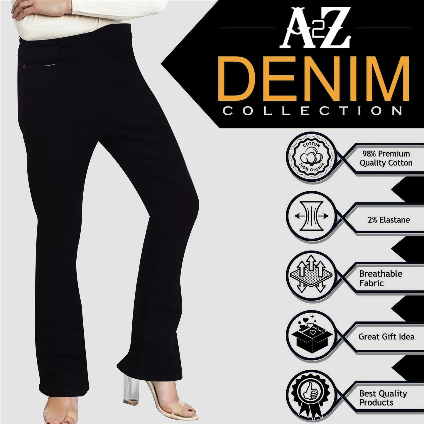 Womens Denim Jeans Comfort Stretch Flared Bell Bottom Fashion Pants For Ladies