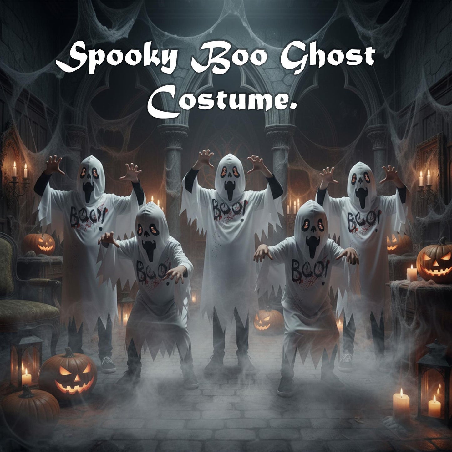 Kids Girls Boys Top BOO Printed Halloween Spooky Ghost Costume Scary White Top