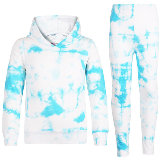 A2Z Kids Tie Dye Hooded Top & Legging Set 2 Piece Blue Active Wear Girls Outfit Set Age 5-13 years