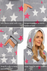 A2Z Ladies Oversized Hoodie Blanket Stars Sherpa Soft Fleece Hooded One Size