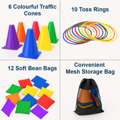 Kids PE Activity Set Cones, Rings, Bean Bags, Outdoor Garden Playground Games
