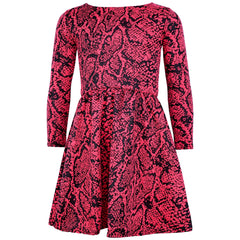 Kids Girls Skater Dress Long Sleeve Snake Flared Party Summer Dresses 5-13