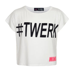 Girls Top Kids #Twerk Print Stylish Fashion Trendy T Shirt Crop Top 7-13 Years