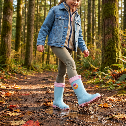 Kids Waterproof Wellington  PVC Rain Wellies Adjustable Warm Lined Non Slip Sole