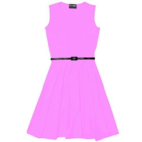 Kids Girls Skater Dress Party Dresses With Free Belt For Children New Age 2-13 - A2Z 4 Kids