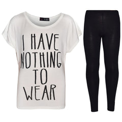 Girls Top Kids I Have Nothing To Wear Print T Shirt Tops & Legging Set 7-13 Year