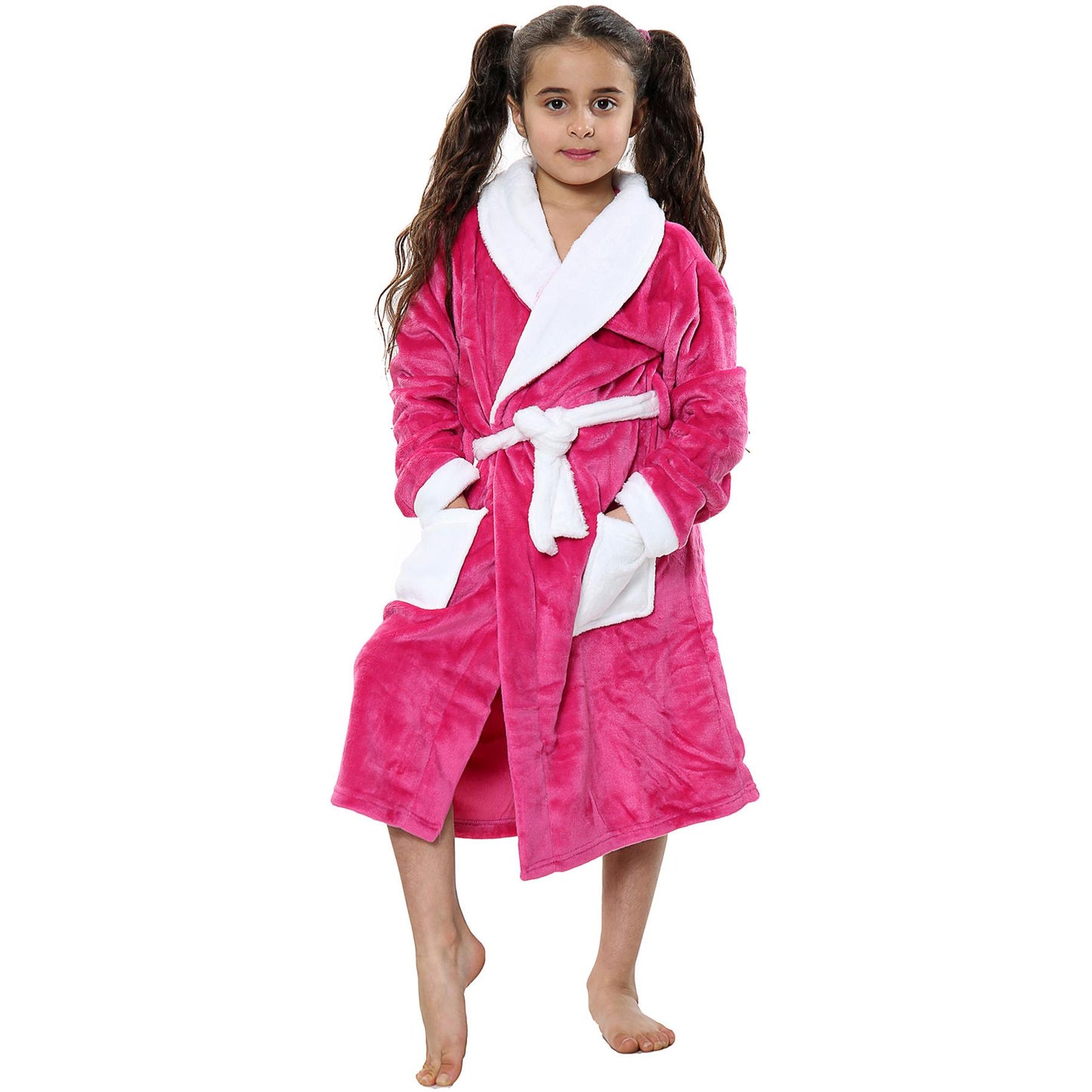 Kids Soft Fleece Bathrobe Dressing Gown Hooded Swim Beach Girls Boys 2-13 years