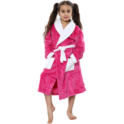 Kids Soft Fleece Bathrobe Dressing Gown Hooded Swim Beach Girls Boys 2-13 years