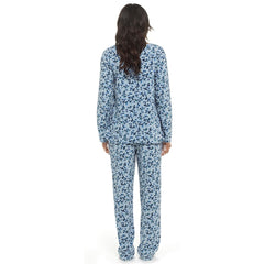 Ladies Pyjamas Set Blue Polar Fleece Lounge Suit Sleepwear Button Placket PJS