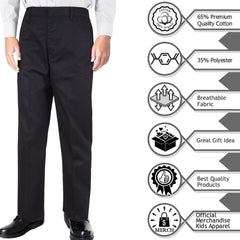 Kids Boys Pants Plain School Uniform Pull Up Regular Fit Lightweight Trouser