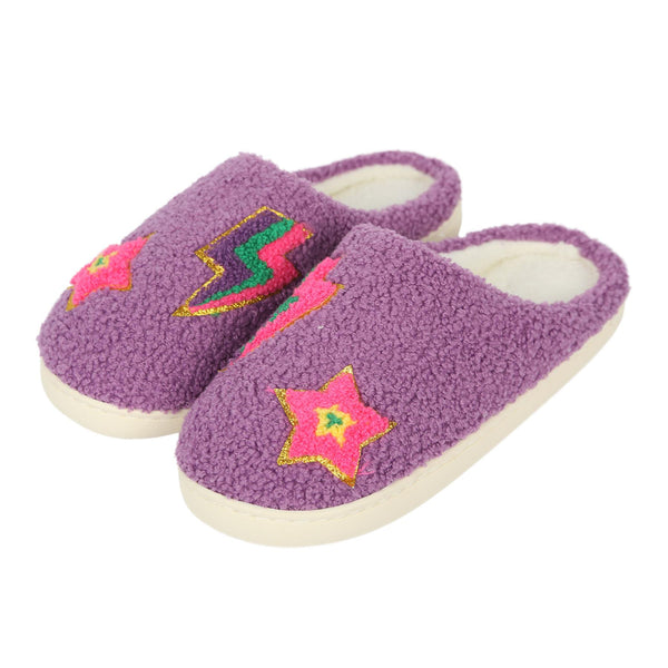 A2Z Womens Plush Lightning Star Slippers Warm Fleece Cosy Non-Slip Indoor Mules