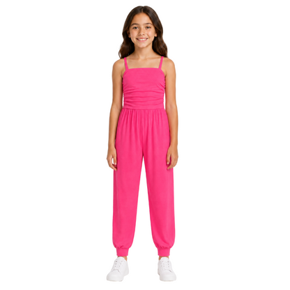 Girls Jumpsuit Kids Plain Color Trendy Playsuit All In One Jumpsuits 5-13 Years