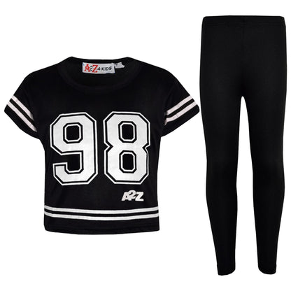 A2Z4Kids Girls Top Kids 98 Print Stylish Crop Top & Fashion Legging Set Age5-13Y