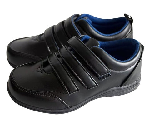 Kids Boys Teens School Shoes Black PU Leather Velcro Strap Trainers Size 10 to 7