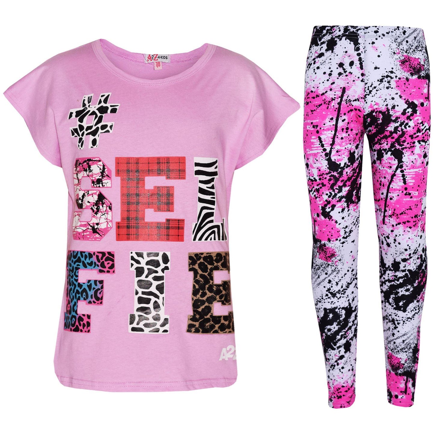 Girls Tops Kids Selfie Print Trendy T Shirt Top & Fashion Legging Set 7-13 Years