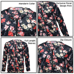 Girls Jogging Suit Floral Print Zip Up Velour Set Top Bottom Outfit Clothing Set