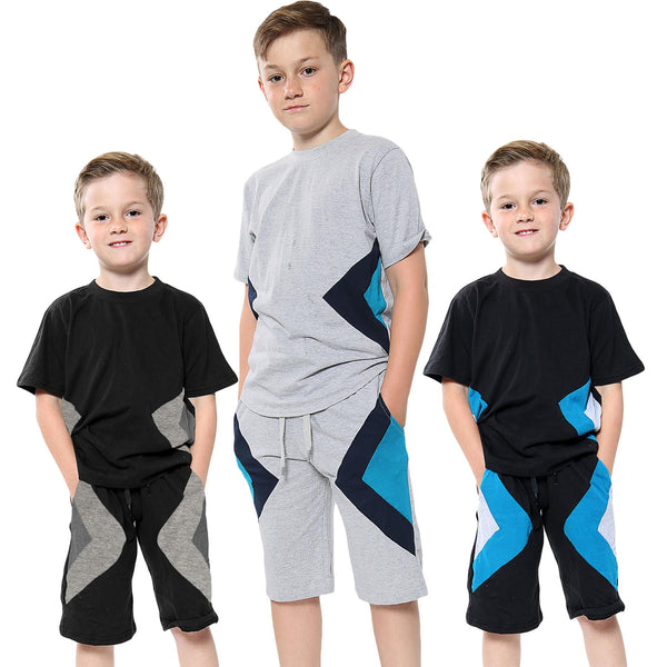 A2Z 4 Kids Boys T-shirt Top Shorts Set Contrast Panelled 100% Cotton Outfit Sets