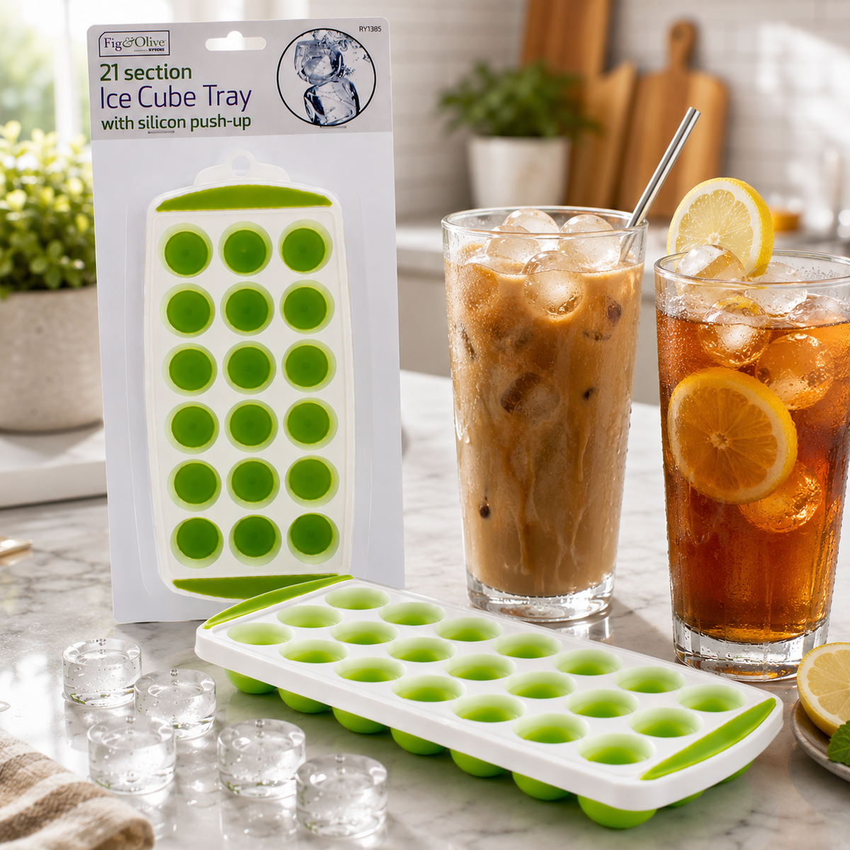 A2Z 21 Cube Ice Tray Silicone Push Up Easy Release Freezer Ice Mould PP TPR