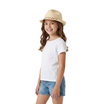 Kids Boys Girls Trilby Hat Palm Tree Beaded Summer Fedora Beach Holiday Sun Hat