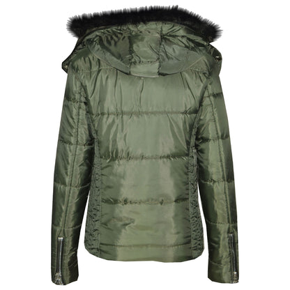 Girls Puffer Jacket Quilted Winter Coat Faux Fur Hood Warm Padded Zipped Coat