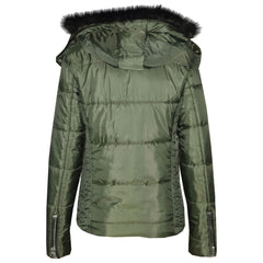 Girls Puffer Jacket Quilted Winter Coat Faux Fur Hood Warm Padded Zipped Coat