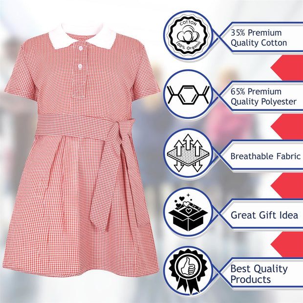 Kids Girls Gingham School Dress Check Belted Dresses With Matching Scrunchies - A2Z 4 Kids