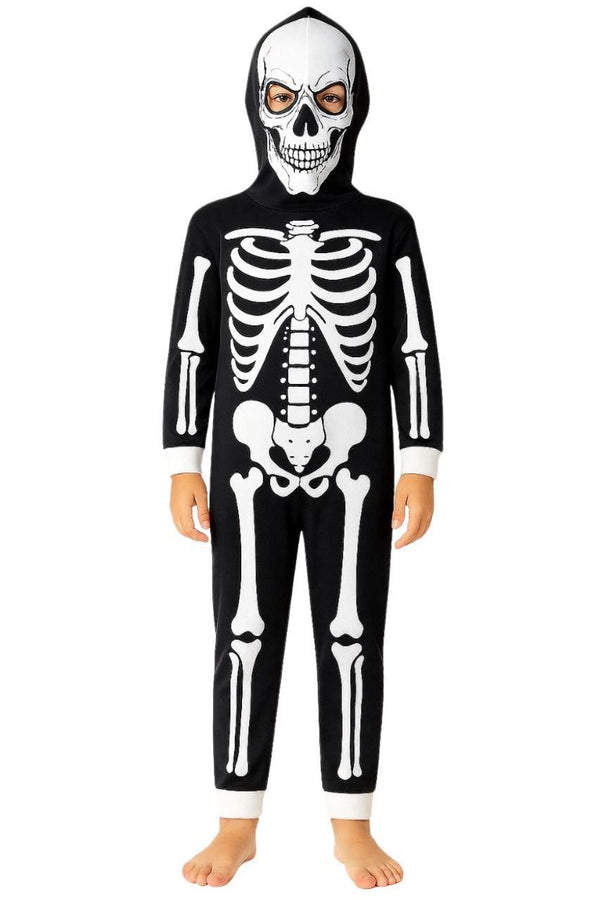Kids Girls Boys Skeleton Print Pyjama Onesie White All In One Halloween Costume