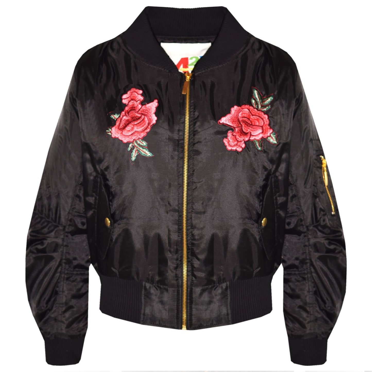 Girls Jacket Kids Roses Print Bomber Padded Zip Up Biker Jackets MA1 Coat 5-13 Y