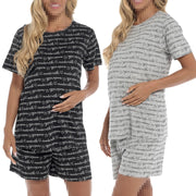 A2Z Ladies Maternity Shorts Pyjamas Set Printed Jersey Cotton Top Shorts Pyjamas Set Short Sleeves Pregnancy Nightwear PJS For Women