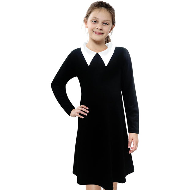 A2Z 4 Kids Girls Swing Dress Long Sleeves Peter Pan Collar Party Fashion Flared Dress Kids Gothic School Girl Uniform Dresses Age 5-6 Years, 7-8 Years, 9-10 Years, 11-12 Years And 13 Years - A2Z 4 Kids