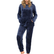 A2Z Womens Pyjamas Soft Warm Fleece Twosie Adults Hooded Long Sleeves Pyjamas 2 Piece Gift Set Size S-2XL