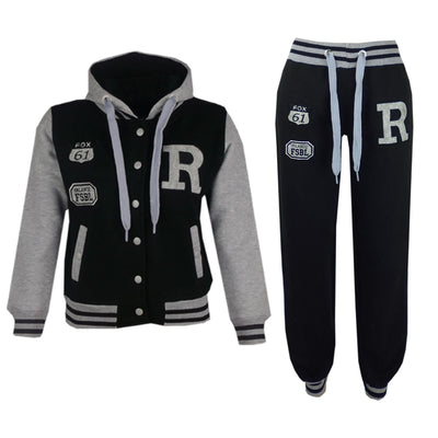 A2Z 4 Kids Girls Boys Black Baseball Tracksuit FOX Jacket & Trouser Sports Hoodie Bottom Joggers Age 2 3 4 5 6 7 8 9 10 11 12 13 Years