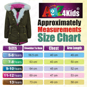 Kids Hooded Jacket Girls Fur Parka School Jackets Outwear Coat 5-13 Years