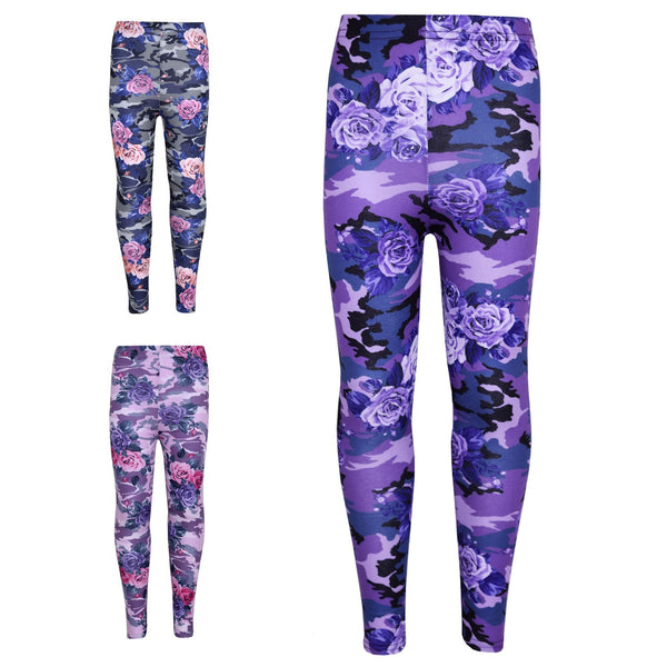 Kids Girls Legging Camo Floral Party Dance Fashion Pants Age 7-13 Years
