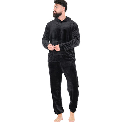 Mens Pyjamas Soft Warm Fleece Adults Hooded Pyjamas 2 Piece Gift Set For Mens