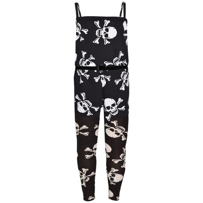 Kids Girls Boys Skull Print Crop Top Legging Skater Dress Halloween Costume 5-13
