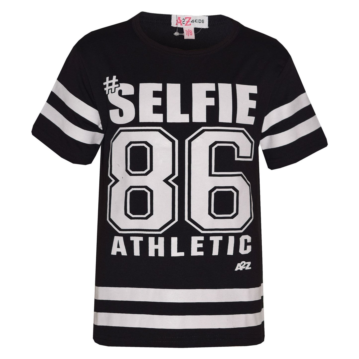 Girls Top Kids Designer's #Selfie 86 Athletic Print Fashion T Shirt Top 7-13 Yr