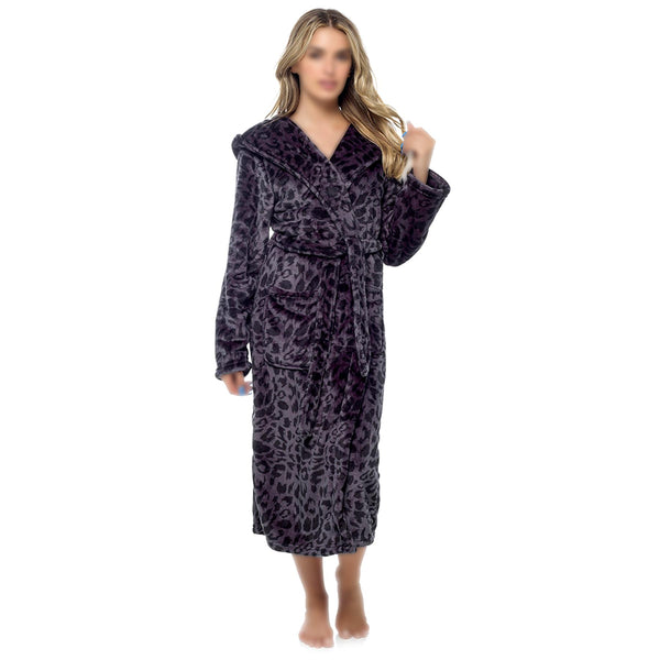 Ladies Shimmer Fleece Robe Calf Length with Belt Pockets Dressing Gown for Women