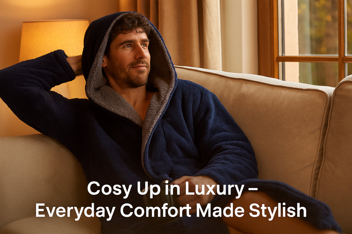 A2Z Mens Sherpa Fleece Hooded Robe Soft Warm Fluffy Bathrobe Cosy Loungewear
