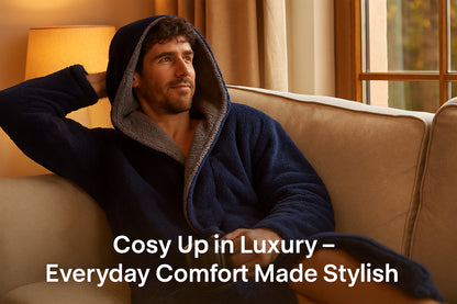 A2Z Mens Sherpa Fleece Hooded Robe Soft Warm Fluffy Bathrobe Cosy Loungewear