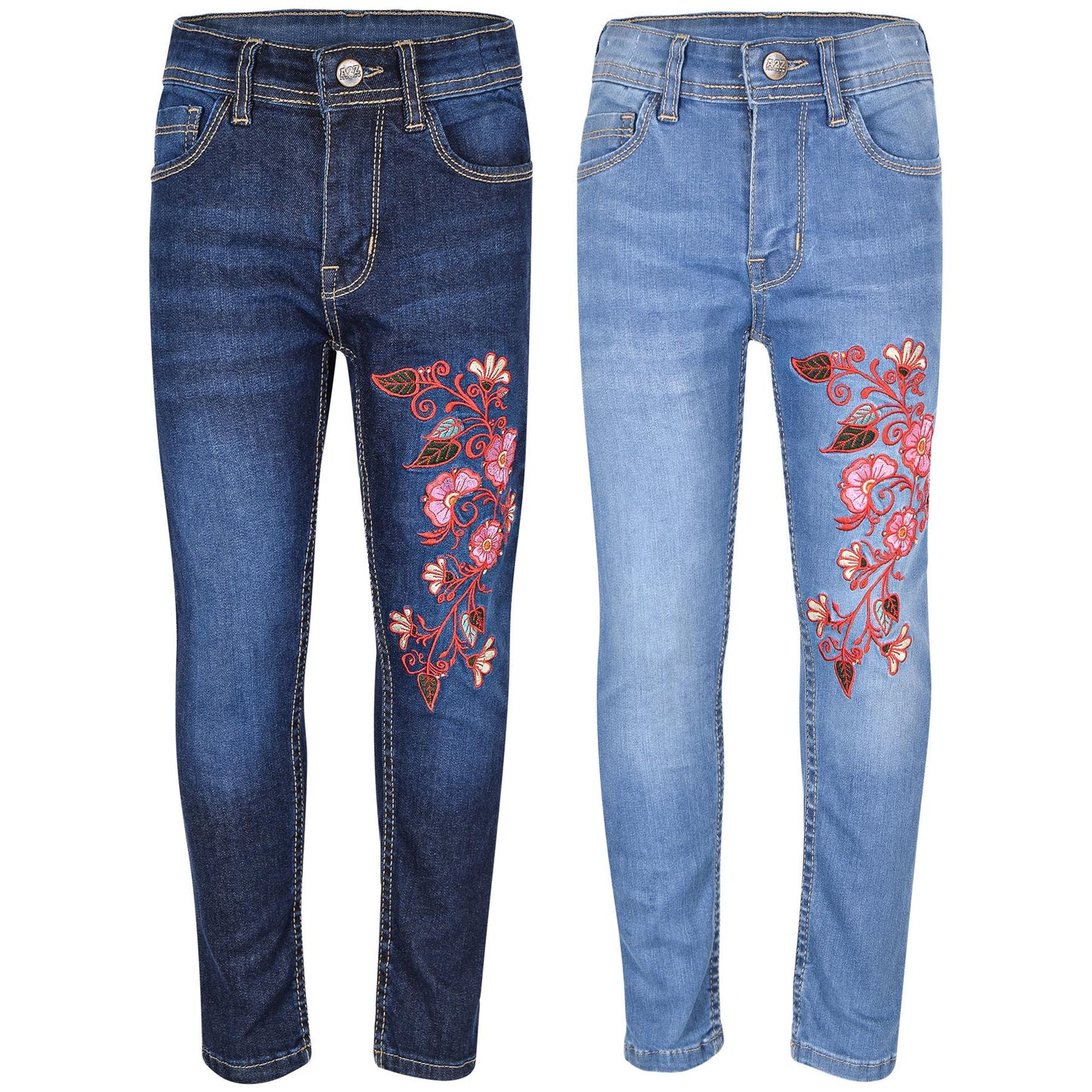 Kids Girls Jeans Embroidered Denim Comfort Stretchy Skinny Pants Age 5-13 Years
