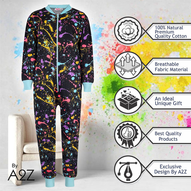 A2Z 4 Kids Onesie Girls Boys Splash Print Lounge Wear Sleepsuit All in One Jumpsuit Comfy Gift For Girls & Boys Age 5-6, 7-8, 9-10, 11-12 & 13 - A2Z 4 Kids