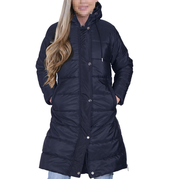 Ladies Adults Long Sleeve Oversized Navy Hooded Quilted Padded Coat Jacket