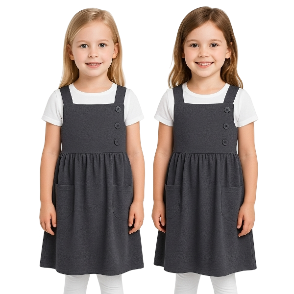 Kids 2 Pack Girls School Uniform Dress Soft Comfortable Pinafore School Dresses