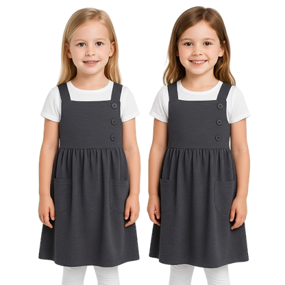 Kids 2 Pack Girls School Uniform Dress Soft Comfortable Pinafore School Dresses