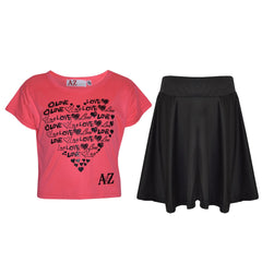 A2Z 4 Kids Girls Love T Shirt Skirt Set Soft Comfortable Set Age 5-13 Years